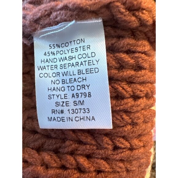 Umgee Fringed Striped Cable Knit Cardigan Sweater S/M Brown Blue Western Boho - Picture 7 of 11